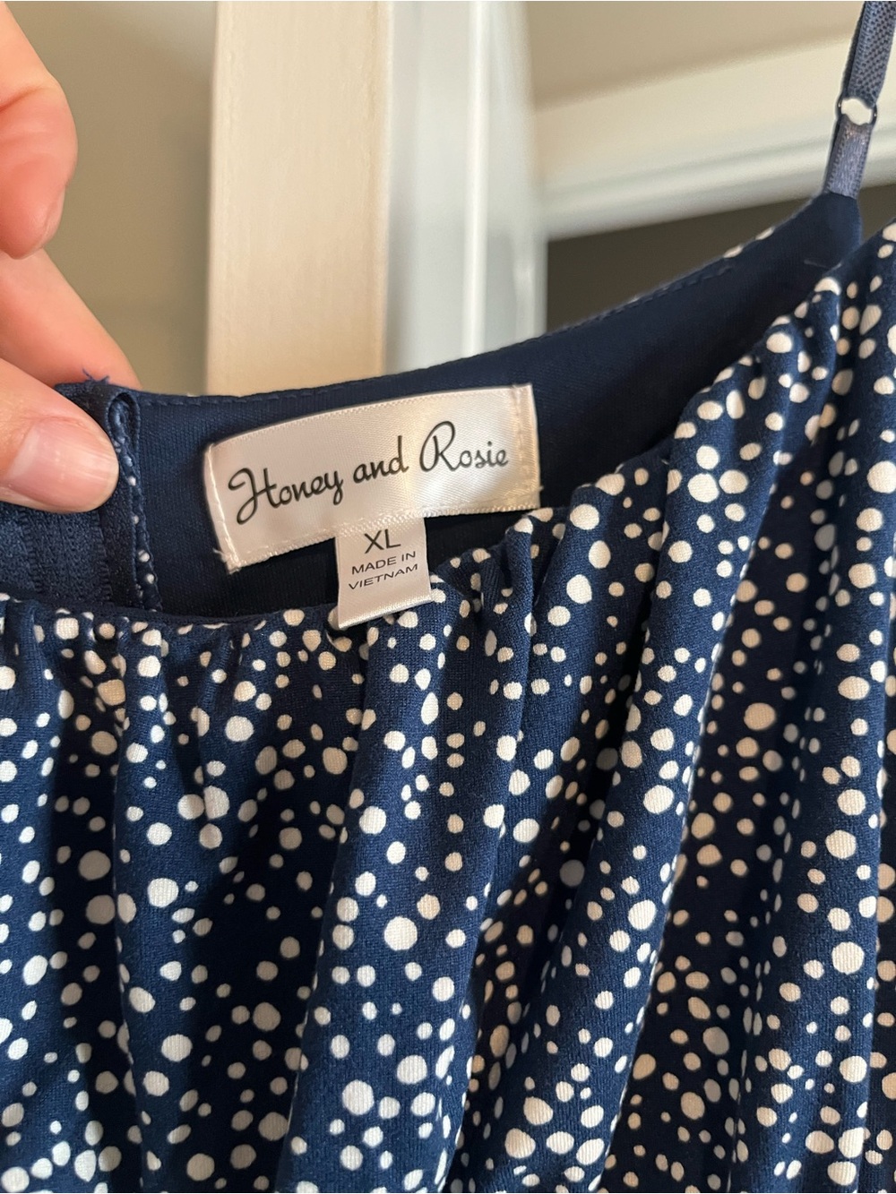 Honey and Rosie Navy Dress with White Dot Print